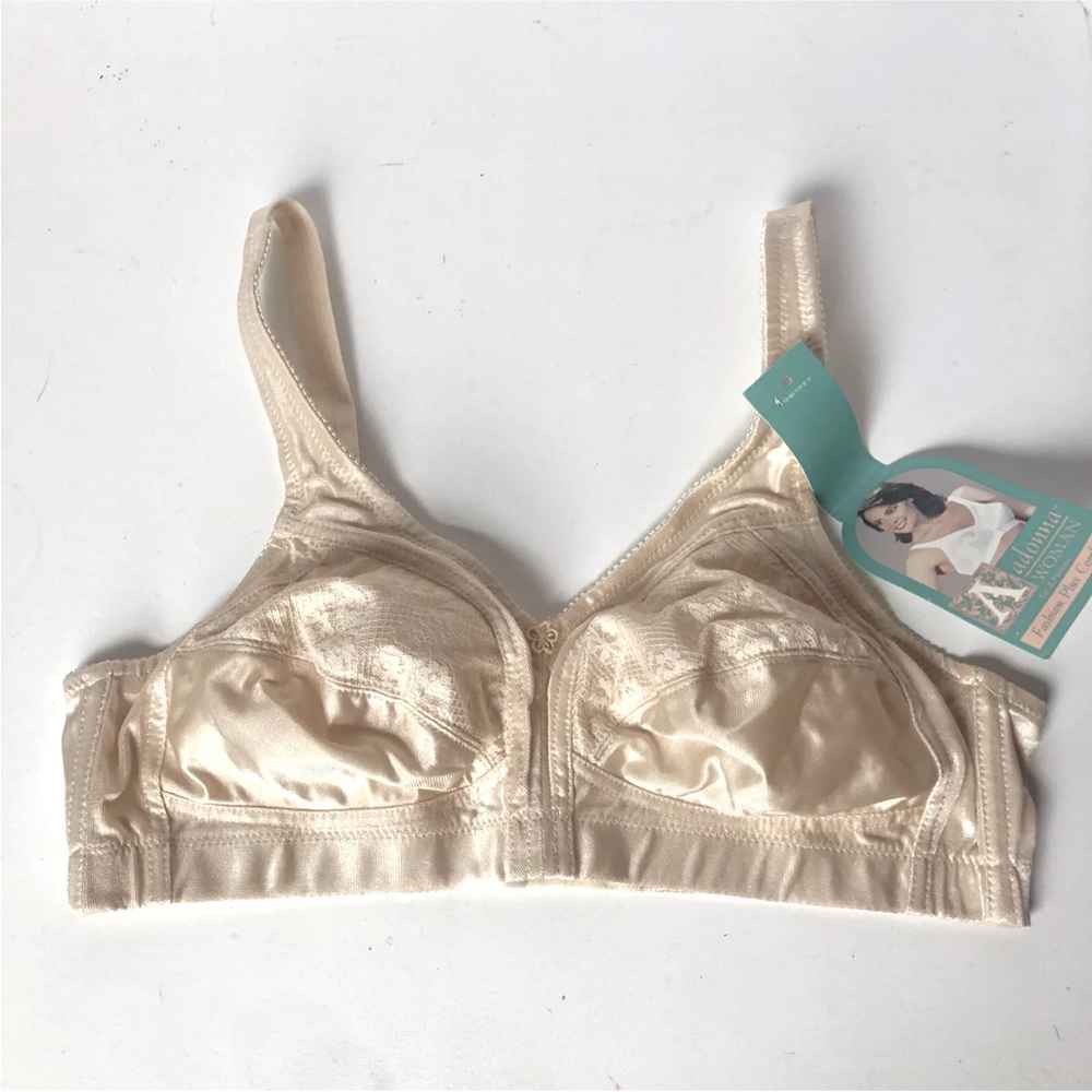 Adonna woman Vintage Beige nude Floral Lace Wire-free Satin Bra 36B